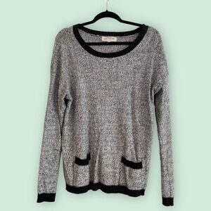 Jones New York Pullover Grey Marbled Sweater With Front Pockets - Size: L